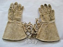 Vintage Non-Native American Indian Leather Beaded Gauntlets Gloves withFringe