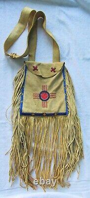 Vintage Paiute Indian Beads Beaded Beadwork Designs & Leather Shoulder Bag