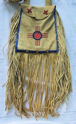 Vintage Paiute Indian Beads Beaded Beadwork Designs & Leather Shoulder Bag