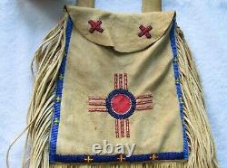 Vintage Paiute Indian Beads Beaded Beadwork Designs & Leather Shoulder Bag