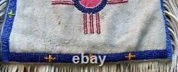Vintage Paiute Indian Beads Beaded Beadwork Designs & Leather Shoulder Bag