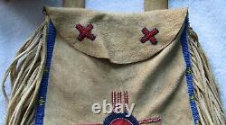 Vintage Paiute Indian Beads Beaded Beadwork Designs & Leather Shoulder Bag