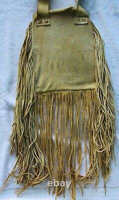 Vintage Paiute Indian Beads Beaded Beadwork Designs & Leather Shoulder Bag