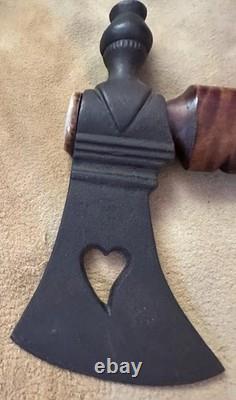 Vintage Pipe Tomahawk With Beaded Drop Curly Maple Shaft Brass Tacks Raw Hide