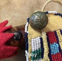 Vintage Pipe Tomahawk With Beaded Drop Curly Maple Shaft Brass Tacks Raw Hide