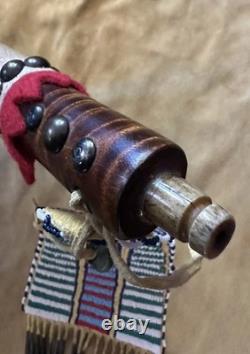 Vintage Pipe Tomahawk With Beaded Drop Curly Maple Shaft Brass Tacks Raw Hide