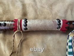 Vintage Pipe Tomahawk With Beaded Drop Curly Maple Shaft Brass Tacks Raw Hide