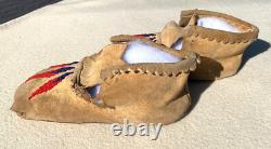 Vintage Plains-Style Native American Beaded Leather Moccasins -1940s-1960s