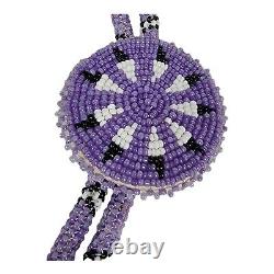 Vintage Purple Starburst Sun Native American Black Glass Seed Beads Bolo Tie