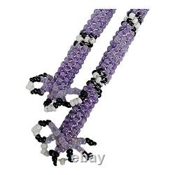 Vintage Purple Starburst Sun Native American Black Glass Seed Beads Bolo Tie