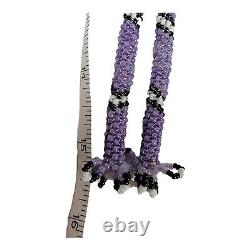 Vintage Purple Starburst Sun Native American Black Glass Seed Beads Bolo Tie