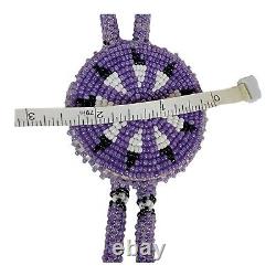 Vintage Purple Starburst Sun Native American Black Glass Seed Beads Bolo Tie