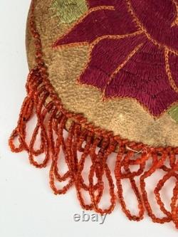 Vintage Reversible Native American Style Beaded Buckskin 5 Round Rose Pouch