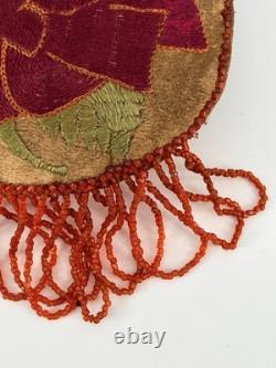 Vintage Reversible Native American Style Beaded Buckskin 5 Round Rose Pouch