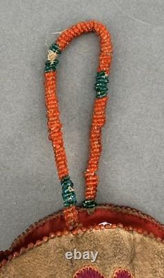 Vintage Reversible Native American Style Beaded Buckskin 5 Round Rose Pouch