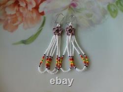 Vintage SET Beaded Earrings & Barrette Native American Cut Glass Seed Beadwork