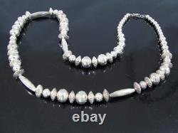 Vintage STERLING SILVER NATIVE AMERICAN BENCH BEAD NECKLACE 26 41 gms