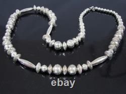 Vintage STERLING SILVER NATIVE AMERICAN BENCH BEAD NECKLACE 26 41 gms