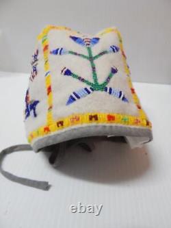 Vintage Santee Sioux Indian Plains Beaded Bonnet American Flags / Horses