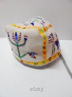 Vintage Santee Sioux Indian Plains Beaded Bonnet American Flags / Horses