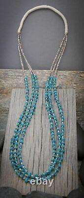Vintage Santo Domingo Native American 3 Strand Turquoise Nugget 30 Inch Necklace