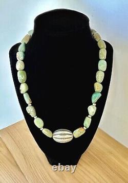 Vintage Santo Domingo Natural Royston Turquoise Sterling Silver Bead Necklace