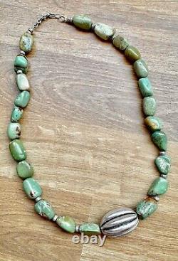 Vintage Santo Domingo Natural Royston Turquoise Sterling Silver Bead Necklace