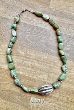 Vintage Santo Domingo Natural Royston Turquoise Sterling Silver Bead Necklace