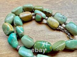 Vintage Santo Domingo Natural Royston Turquoise Sterling Silver Bead Necklace