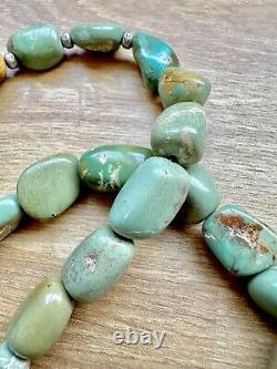 Vintage Santo Domingo Natural Royston Turquoise Sterling Silver Bead Necklace