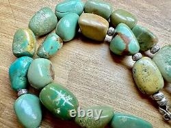 Vintage Santo Domingo Natural Royston Turquoise Sterling Silver Bead Necklace