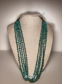 Vintage Santo Domingo Pueblo Small Turquoise + Heishi 5 Strand 24 Necklace