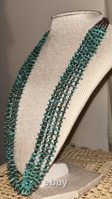 Vintage Santo Domingo Pueblo Small Turquoise + Heishi 5 Strand 24 Necklace