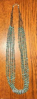 Vintage Santo Domingo Pueblo Small Turquoise + Heishi 5 Strand 24 Necklace