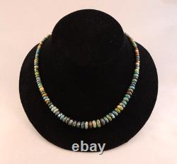 Vintage Santo Domingo Turquoise Graduated Bead Necklace Hand Carved 19 3/4