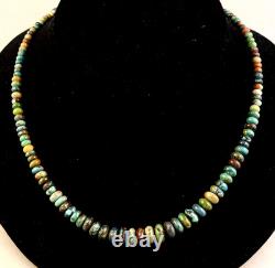Vintage Santo Domingo Turquoise Graduated Bead Necklace Hand Carved 19 3/4
