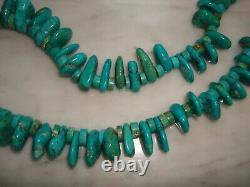Vintage Santo Domingo Turquoise Tab Heishi Necklace 30 Inch 198 Gram