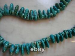 Vintage Santo Domingo Turquoise Tab Heishi Necklace 30 Inch 198 Gram