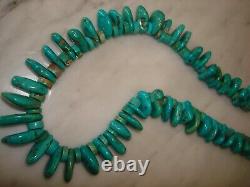 Vintage Santo Domingo Turquoise Tab Heishi Necklace 30 Inch 198 Gram