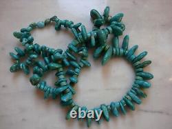 Vintage Santo Domingo Turquoise Tab Heishi Necklace 30 Inch 198 Gram