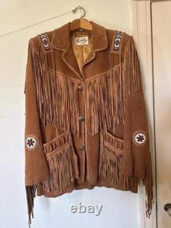 Vintage Scully Leather Suede Fringe Jacket Native American Beaded Size 44