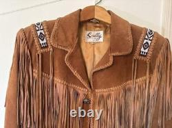 Vintage Scully Leather Suede Fringe Jacket Native American Beaded Size 44