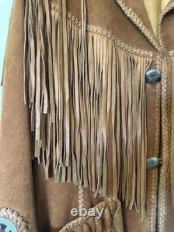 Vintage Scully Leather Suede Fringe Jacket Native American Beaded Size 44