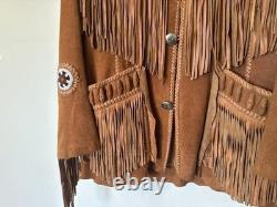 Vintage Scully Leather Suede Fringe Jacket Native American Beaded Size 44