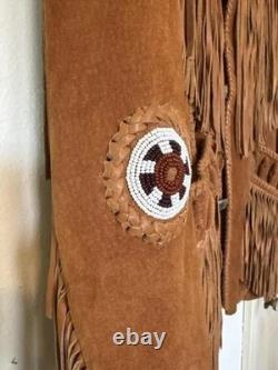 Vintage Scully Leather Suede Fringe Jacket Native American Beaded Size 44