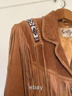 Vintage Scully Leather Suede Fringe Jacket Native American Beaded Size 44
