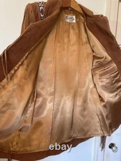 Vintage Scully Leather Suede Fringe Jacket Native American Beaded Size 44