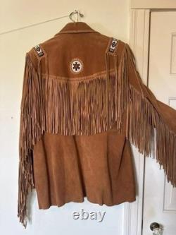 Vintage Scully Leather Suede Fringe Jacket Native American Beaded Size 44