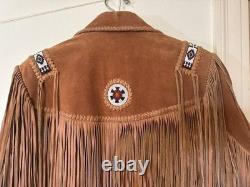 Vintage Scully Leather Suede Fringe Jacket Native American Beaded Size 44