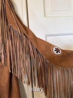 Vintage Scully Leather Suede Fringe Jacket Native American Beaded Size 44